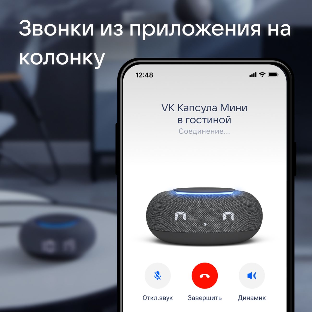 Умная колонка VK Капсула Мини с голосовым помощником Марусей, темно-серая