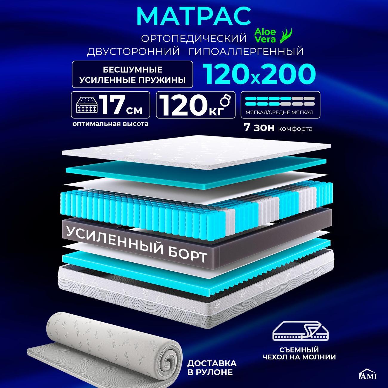 Изображение товара Двухсторонний ортопедический матрас Ami Актив Люкс 120х200 с эффектами