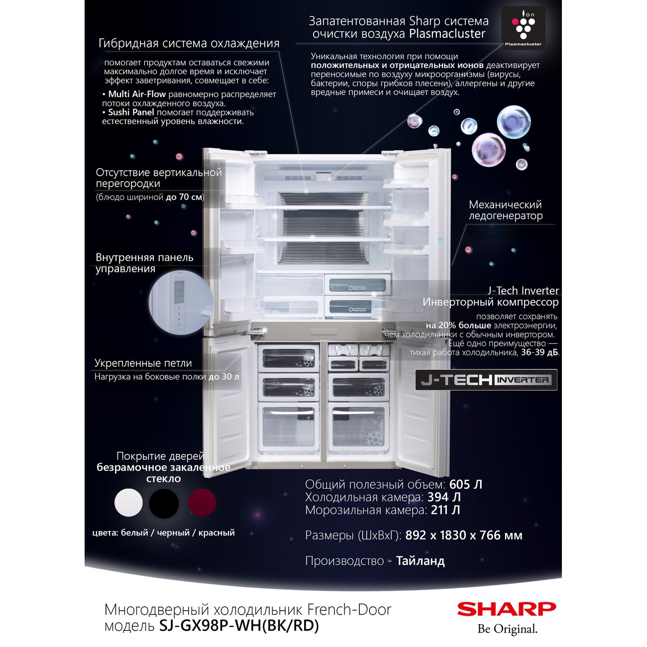 Холодильник (Side-by-Side) Премиум Sharp SJGX98PRD