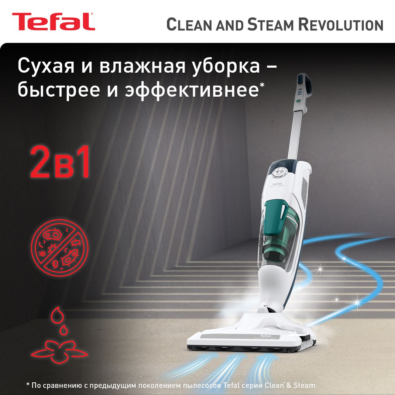 Купить Пылесос моющий вертикальный Tefal Clean&Steam VP7777WH в каталоге  интернет магазина М.Видео по выгодной цене с доставкой, отзывы, фотографии  - Москва