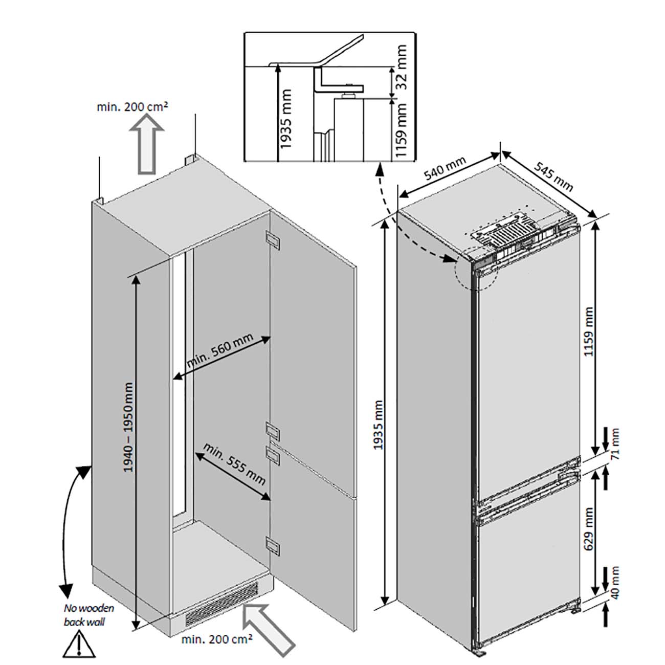 Холодильник Grundig GKN 25920 схема встраивания