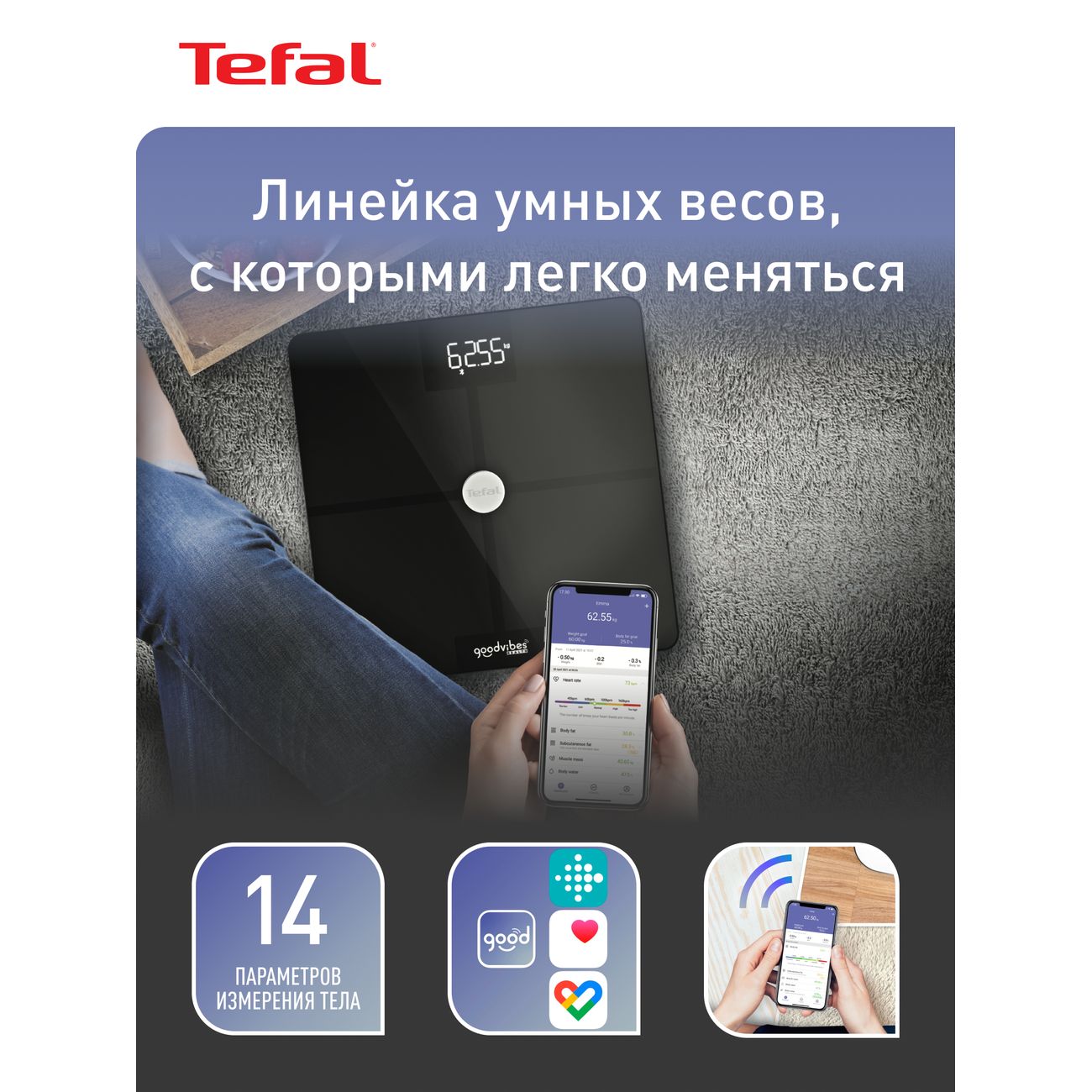 Купить Умные весы Tefal Goodvibes HEALTH BM9660S1 в каталоге интернет  магазина М.Видео по выгодной цене с доставкой, отзывы, фотографии - Москва