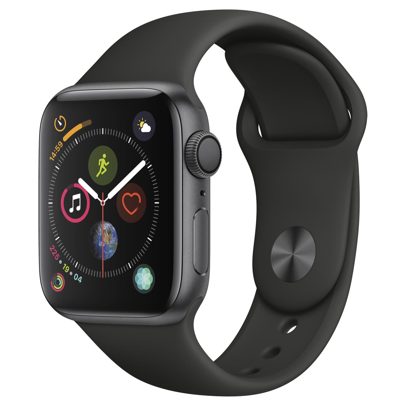 Apple Watch Series 4 Sport 44mm SpaceGrey Aluminum Case with Black Sport Band MU6D2RU A