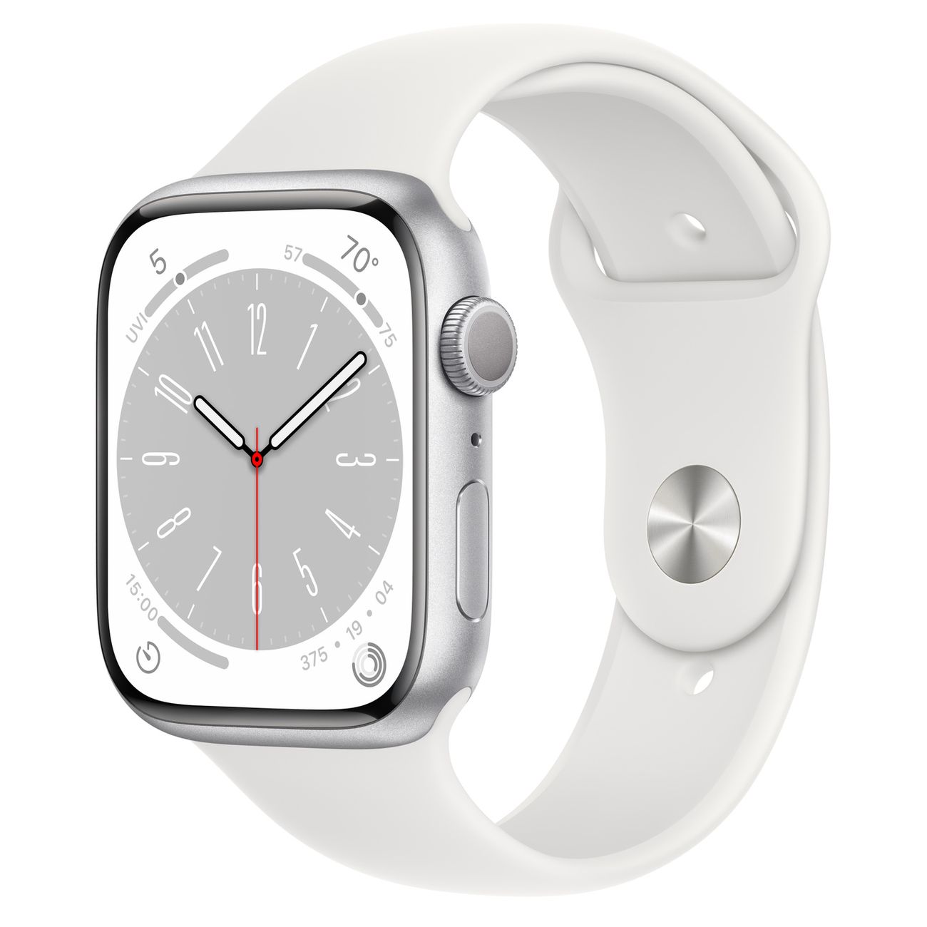 Смарт-часы Apple Watch Series 8 45mm Silver Aluminum Case with White Sport  Band, размер M/L (MP6N3)