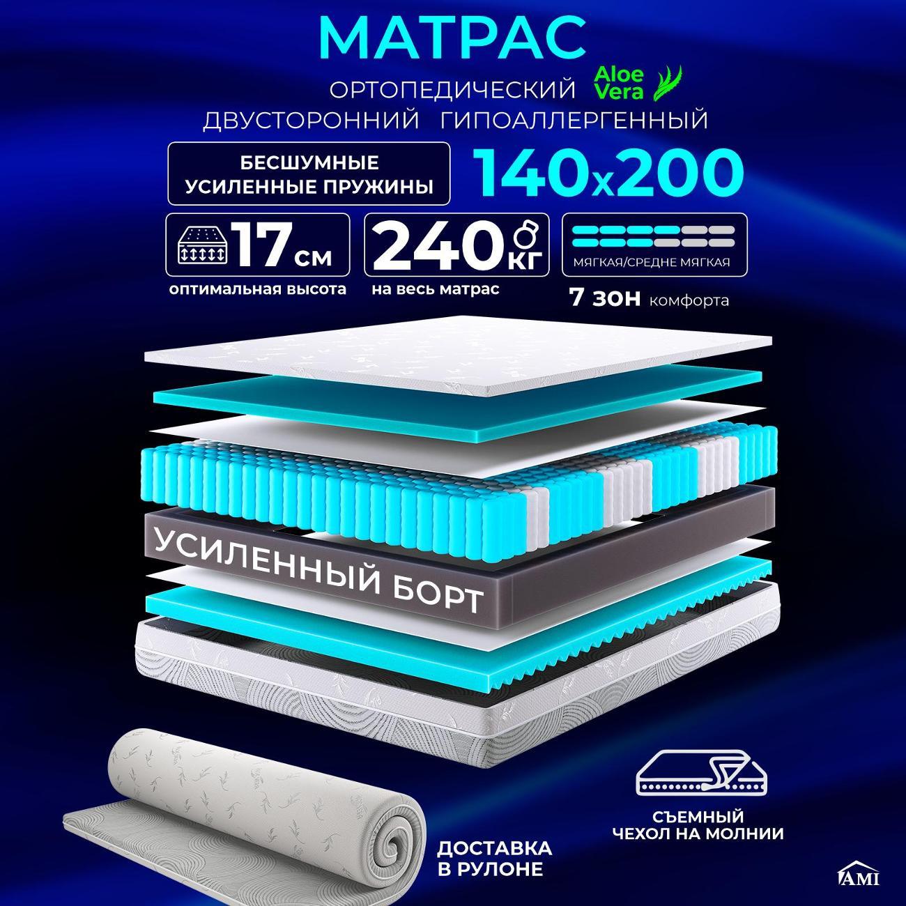 Изображение товара Матрас Ami Актив Люкс 140х200 (скрутка) Изображение товара Матрас Ami Актив Люкс 140х200 (скрутка)