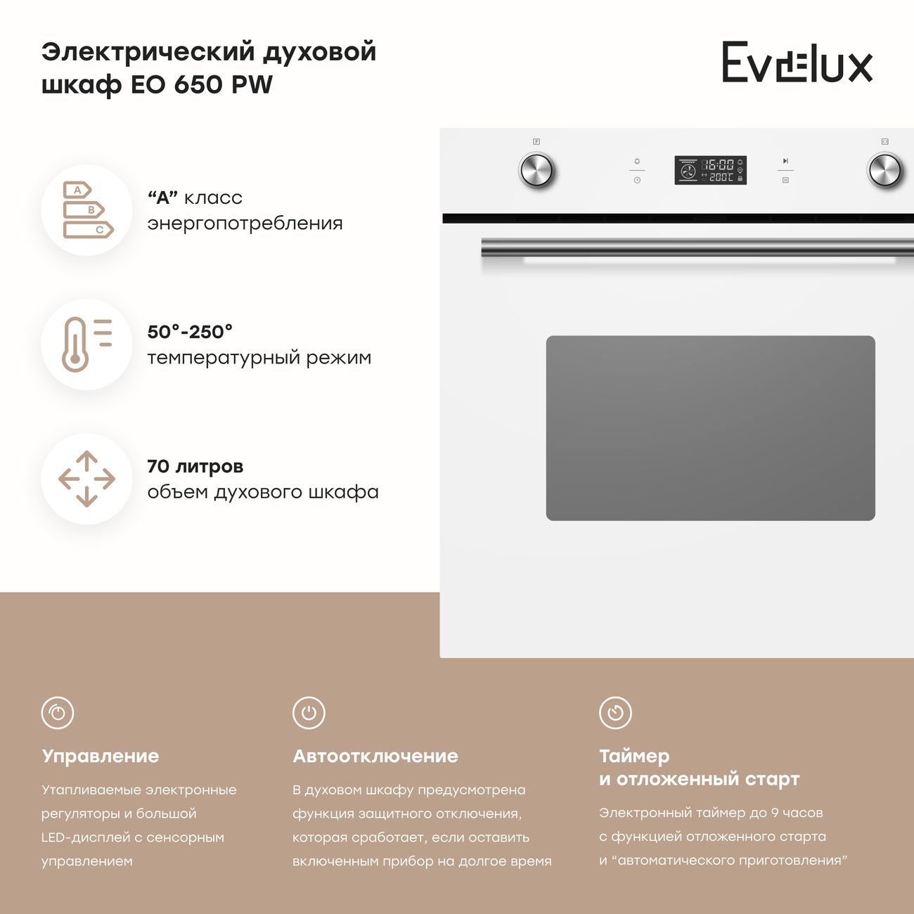 Духовой шкаф evelux eo 650 pw