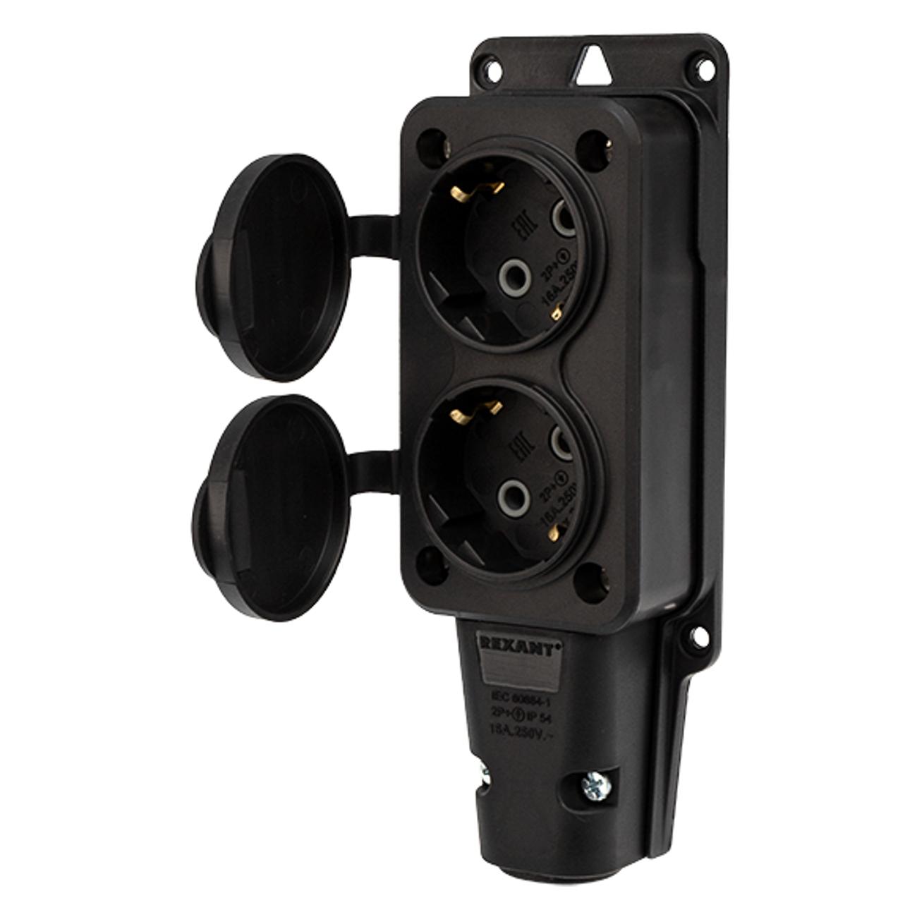 Изображение товара Силовой разъем Rexant двухместная 16А с/з IP54 каучук (111-112)