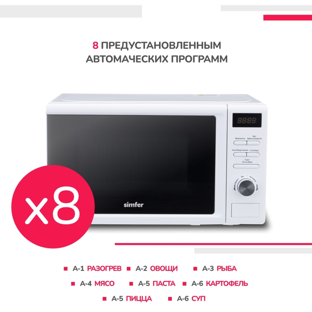 Купить Микроволновая печь соло Simfer MD2250 White в каталоге интернет  магазина М.Видео по выгодной цене с доставкой, отзывы, фотографии - Москва