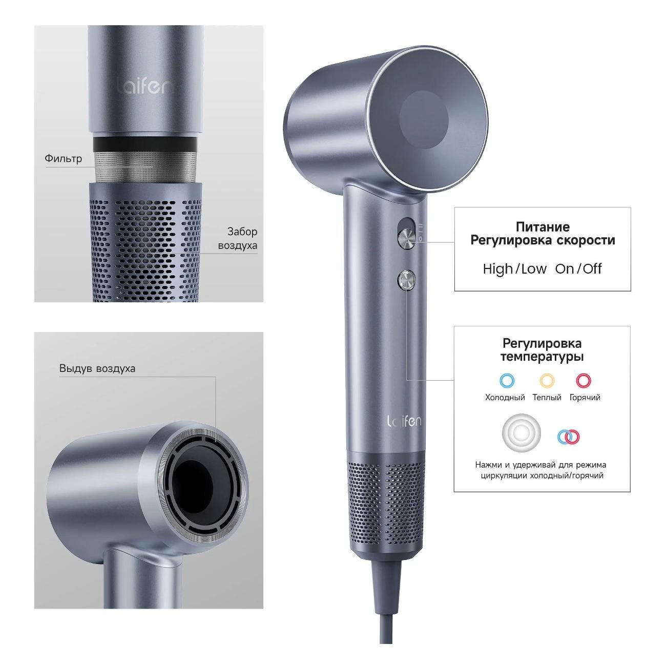 Купить Фен Laifen SWIFT SPECIAL серый в каталоге интернет магазина М.Видео  по выгодной цене с доставкой, отзывы, фотографии - Москва