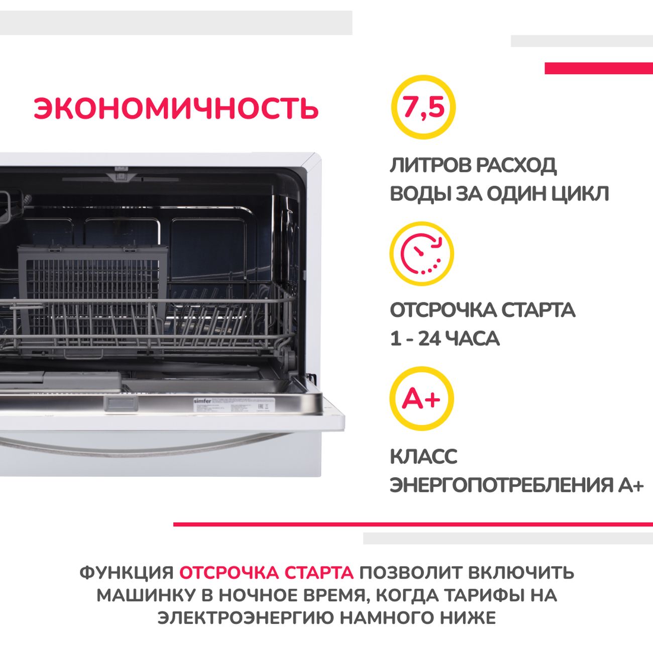 Купить Посудомоечная машина компактная Simfer DCB6501 в каталоге интернет  магазина М.Видео по выгодной цене с доставкой, отзывы, фотографии - Москва