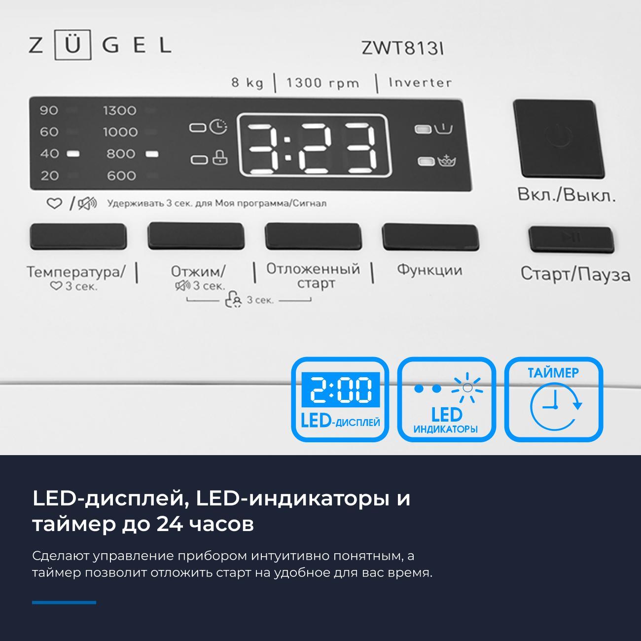 Купить Стиральная машина с вертикальной загрузкой ZUGEL ZWT813I в каталоге  интернет магазина М.Видео по выгодной цене с доставкой, отзывы, фотографии  - Москва