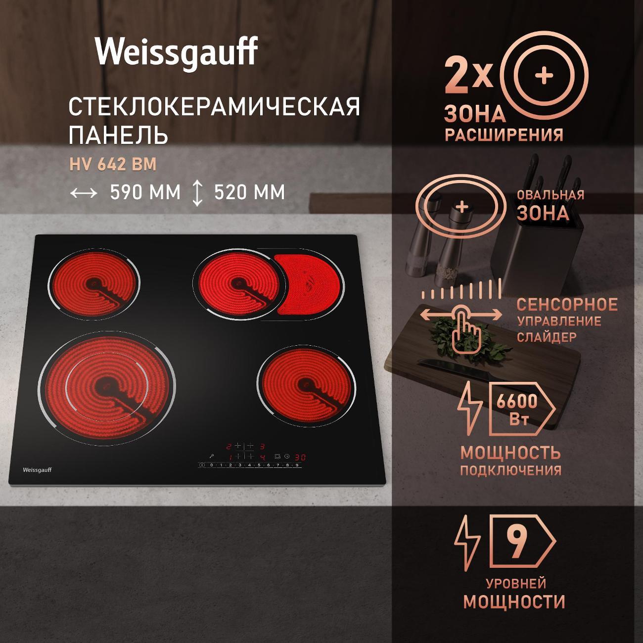 Изображение товара Встраиваемая электрическая панель независимая Weissgauff HV 642 BM черная