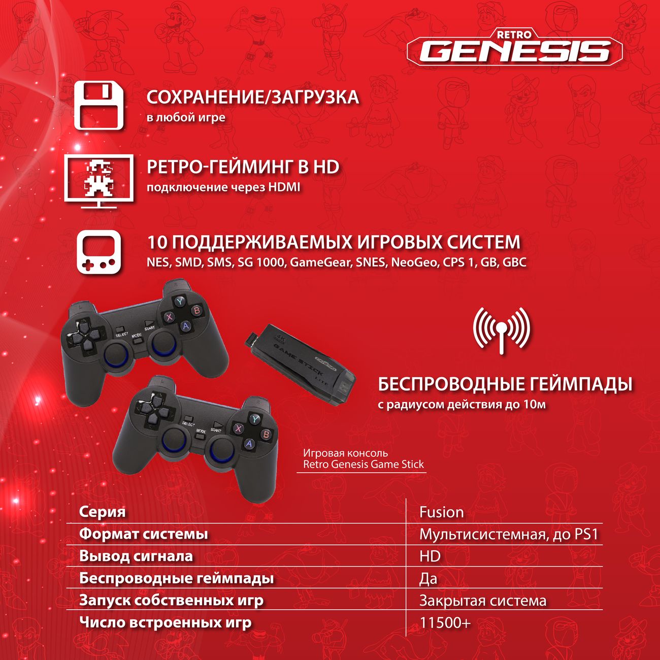 Купить Игровая консоль Retro Genesis GameStick Lite TI-155 (11500  эмулируемых игр, беспроводные геймпады, HDMI) в каталоге интернет магазина  М.Видео по выгодной цене с доставкой, отзывы, фотографии - Москва