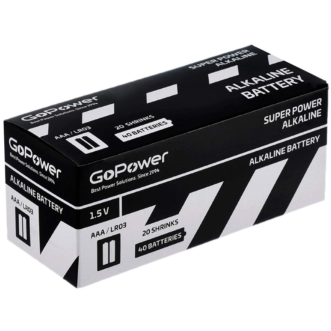 Изображение товара Батарейка алкалиновая (щелочная) GoPower 00-00015600 LR03 (AAA) 40 штук