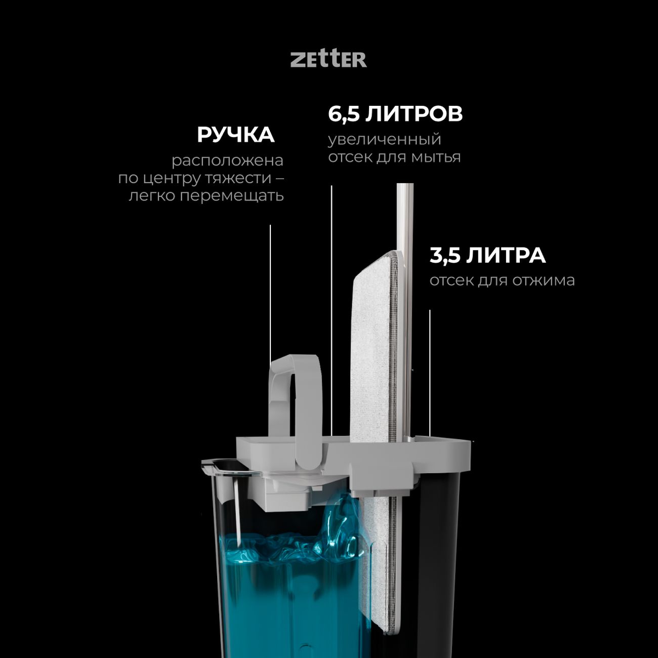 Швабра с отжимом и ведром Zetter M 10 л