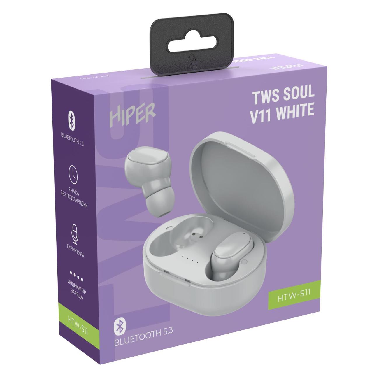 Купить Наушники True Wireless HIPER TWS SOUL V11 white HTW-S11 в каталоге  интернет магазина М.Видео по выгодной цене с доставкой, отзывы, фотографии  - Москва