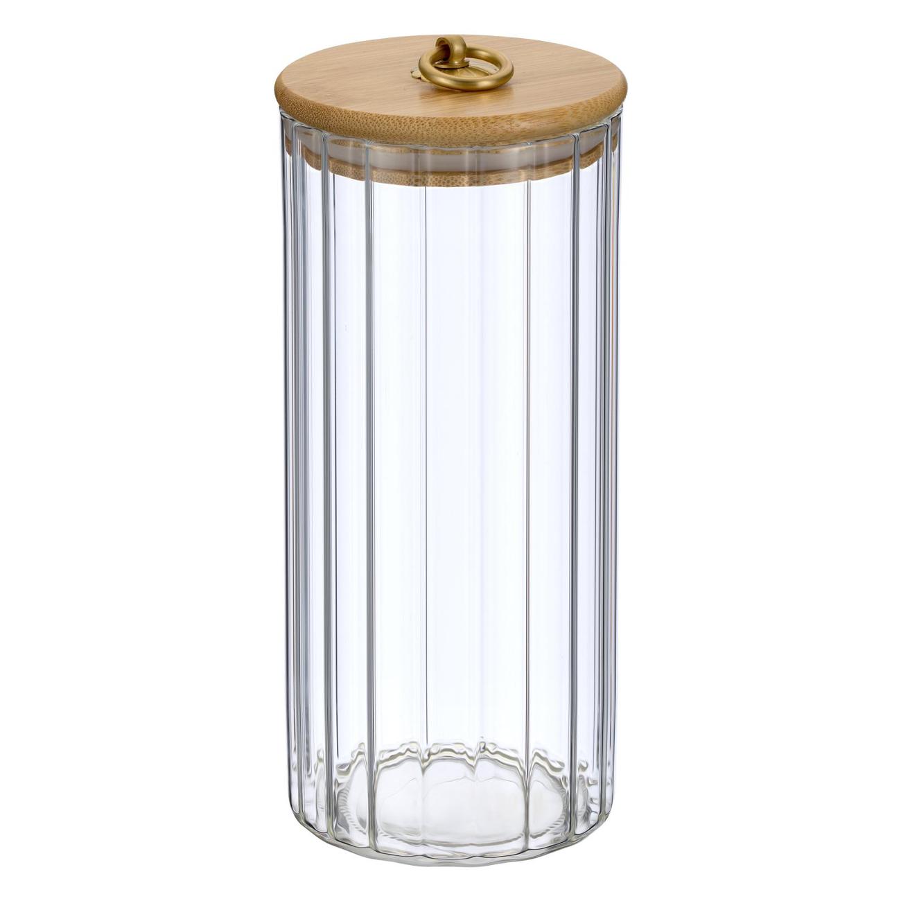 Изображение товара Банка 1100 мл REGENT inox Torre стеклянная с бамбуковой  крышкой