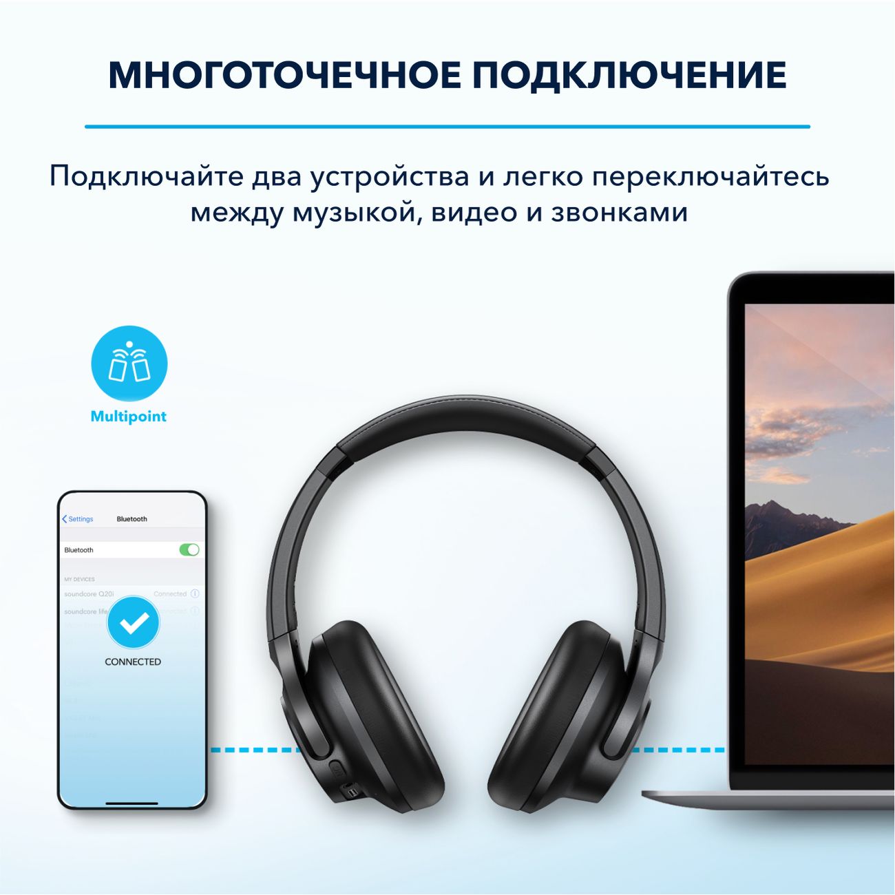 Купить Наушники накладные Bluetooth Soundcore Q20i Black (A3004G11) в  каталоге интернет магазина М.Видео по выгодной цене с доставкой, отзывы,  фотографии - Москва