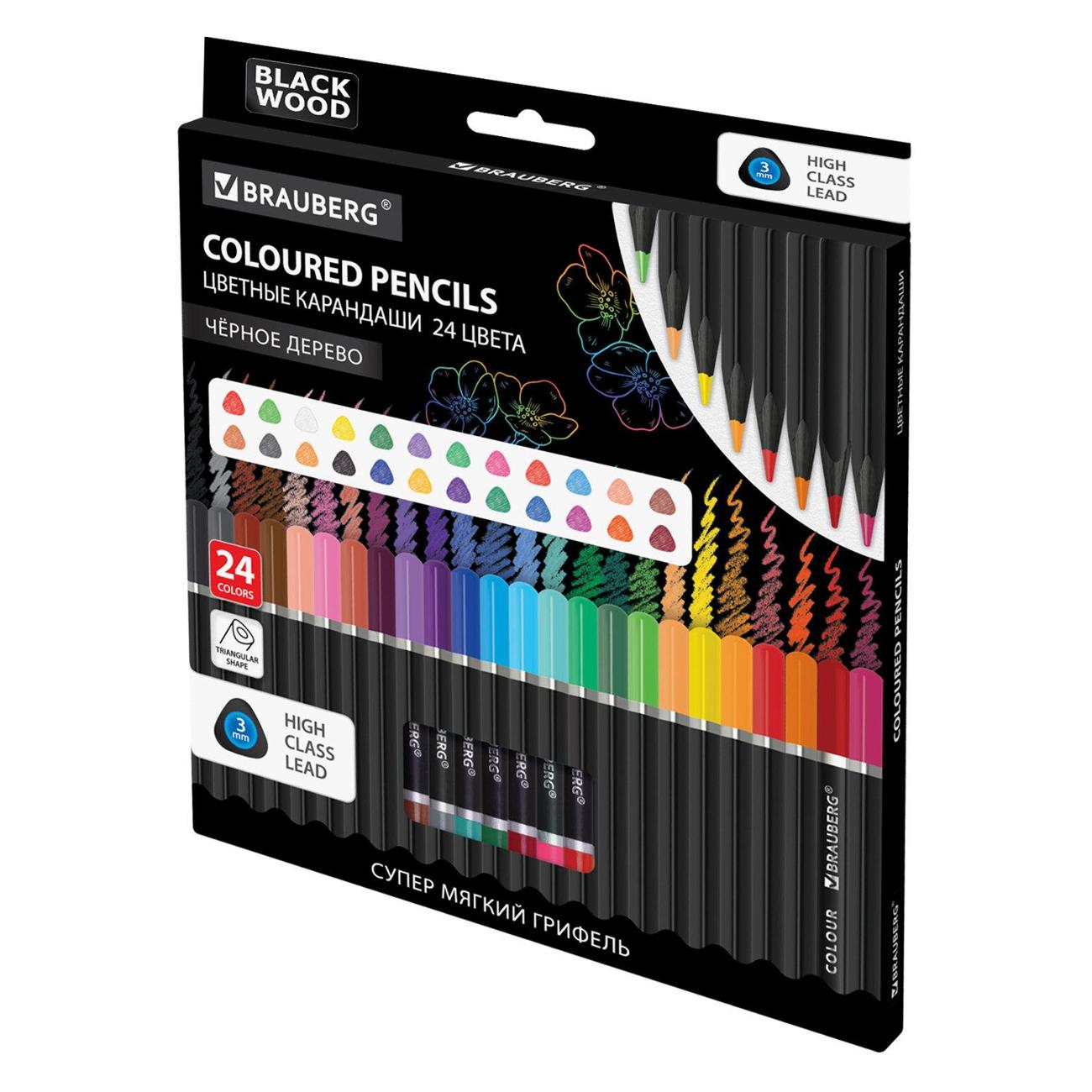 Изображение товара Карандаш цветной Brauberg BLACK WOOD 24цв 181949