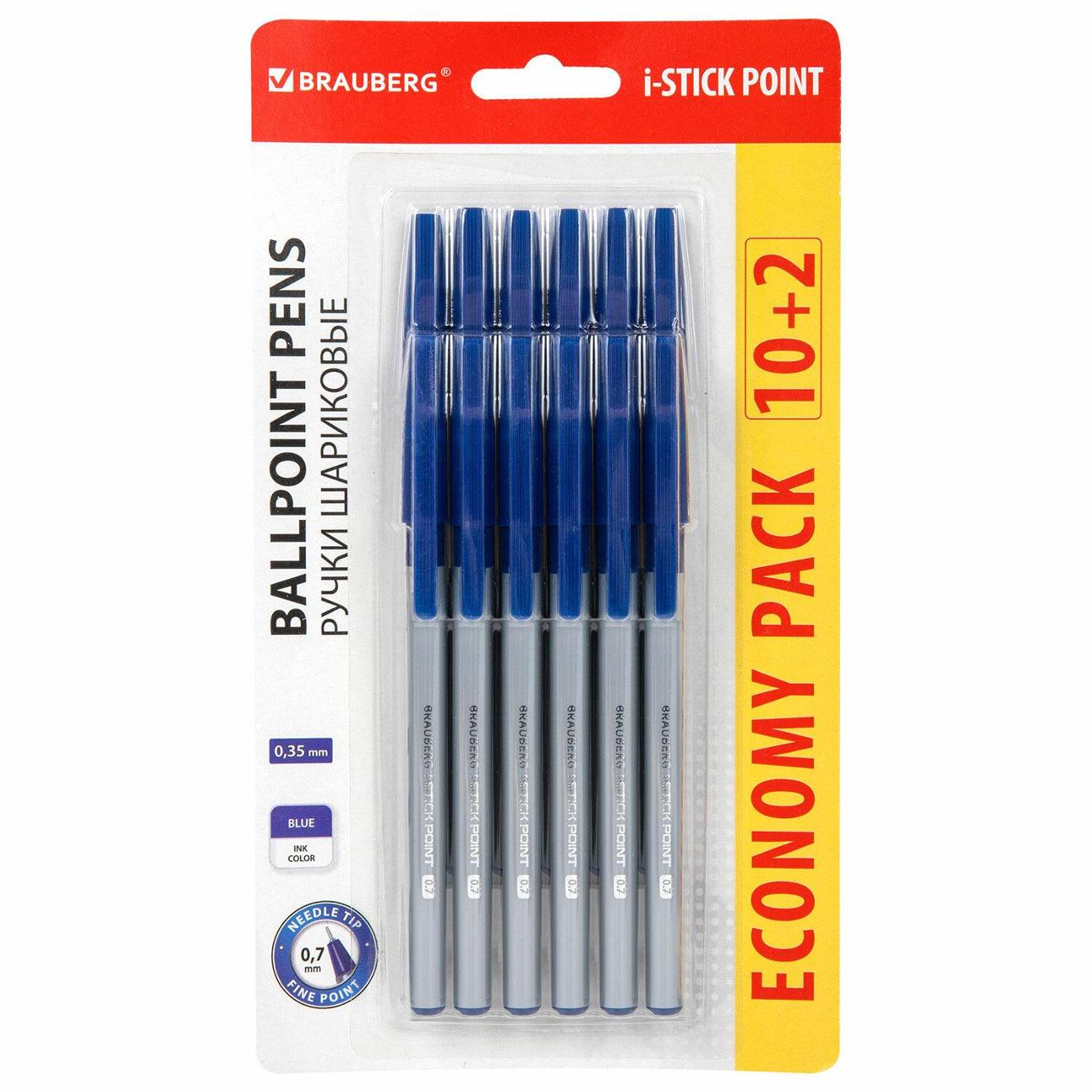 Изображение товара Набор ручек Brauberg i-STICK FINE 10+2шт 0,35мм, синие (144025)