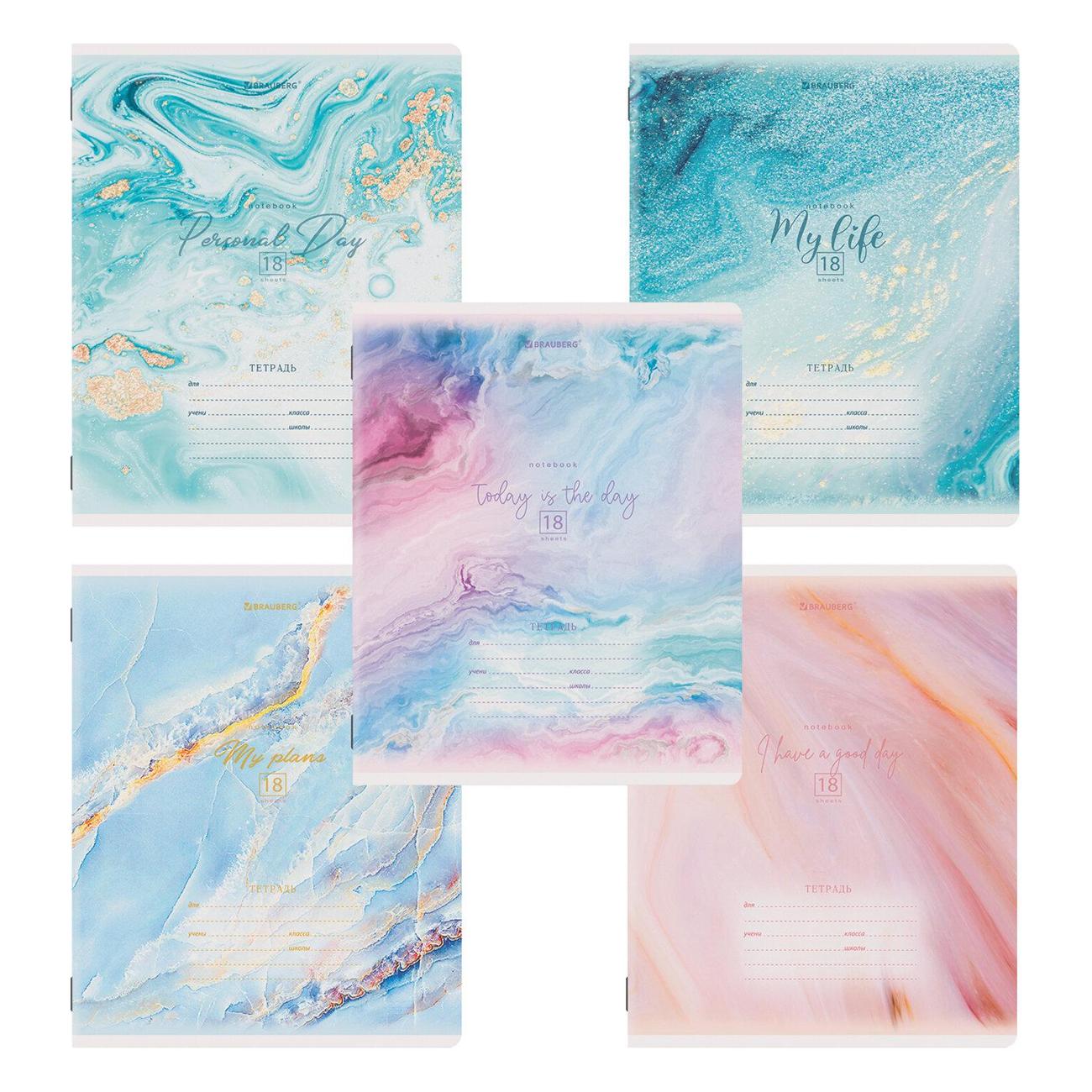 Изображение товара Тетрадь Brauberg 18л 10шт Мрамор 106668