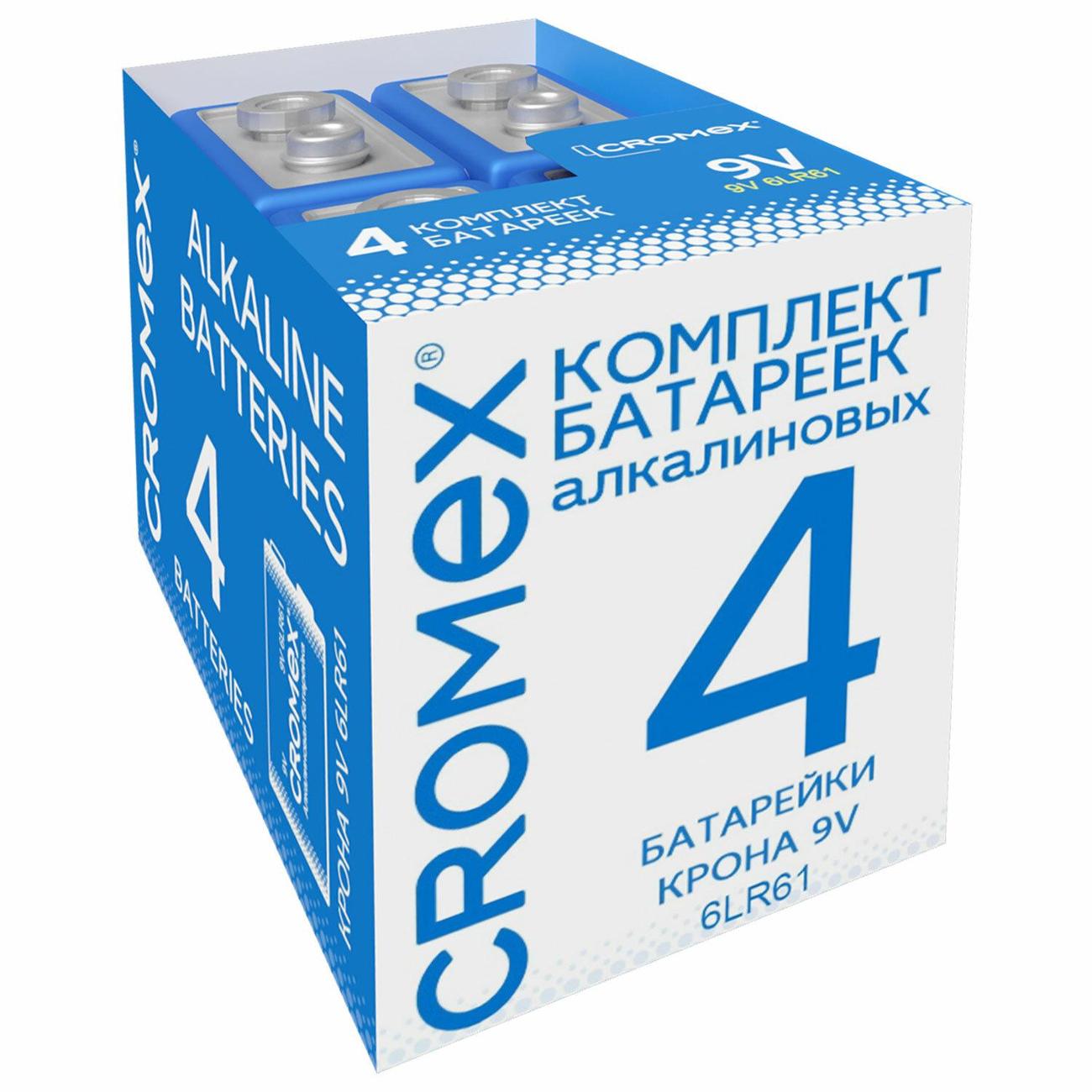 Изображение товара Батарейка алкалиновая (щелочная) CROMEX КРОНА 6LR61 4шт 456453