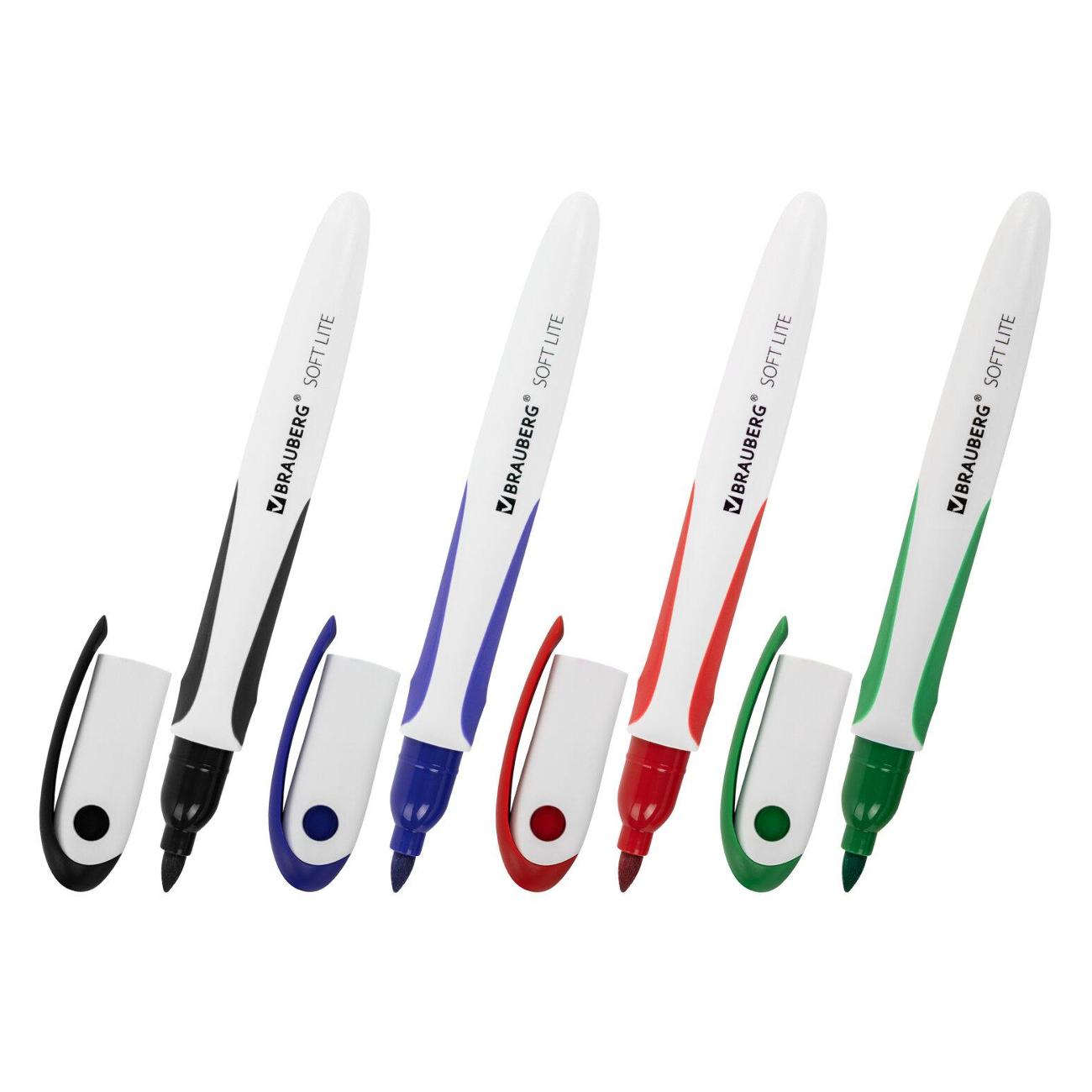 Изображение товара Маркер стираемый для доски Brauberg 4 цв., "SOFT LITE", 3 мм, резин. вставка, 152107