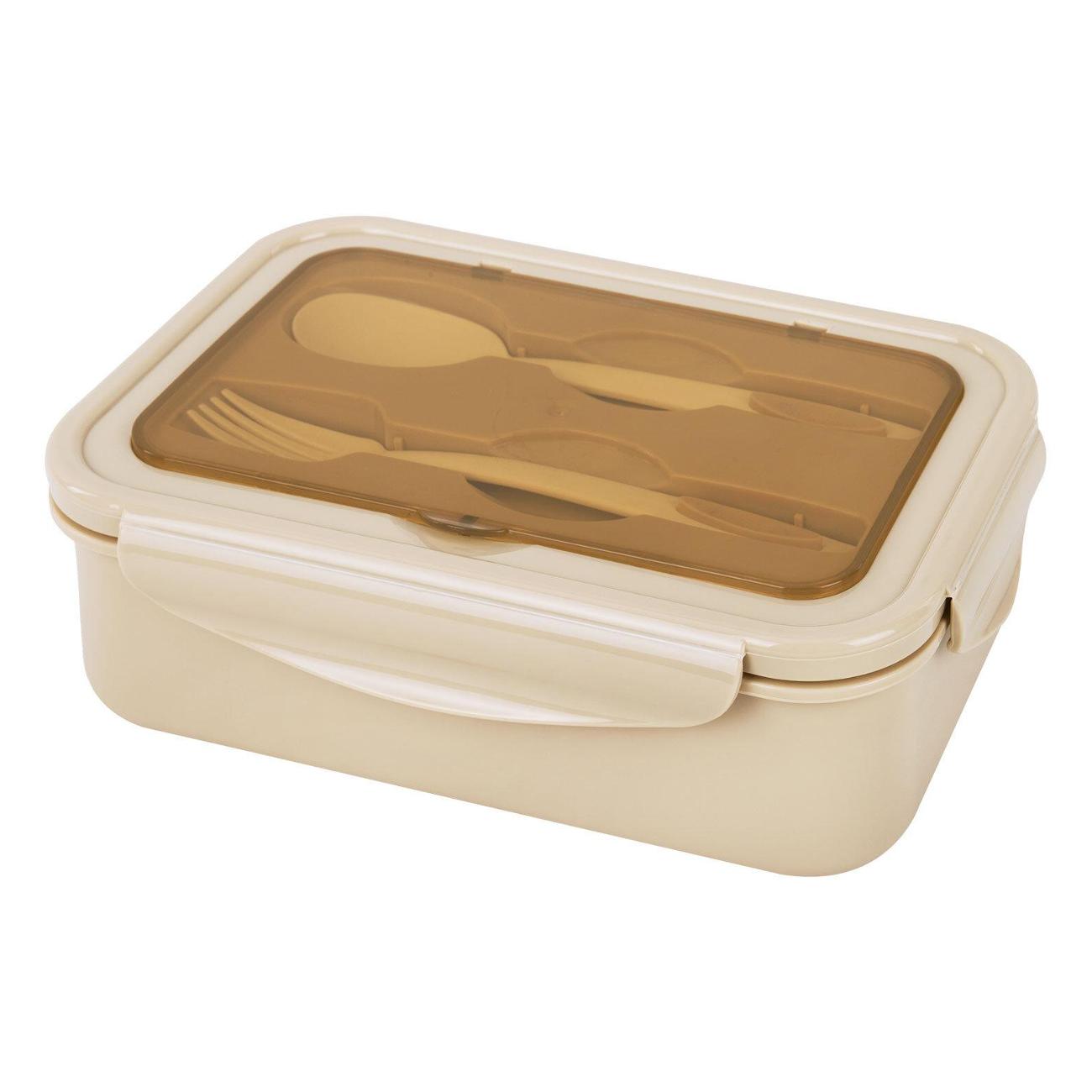 Изображение товара Ланч-бокс JOYLUX 1.4л, 4 отделения + ложка/вилка бежевый