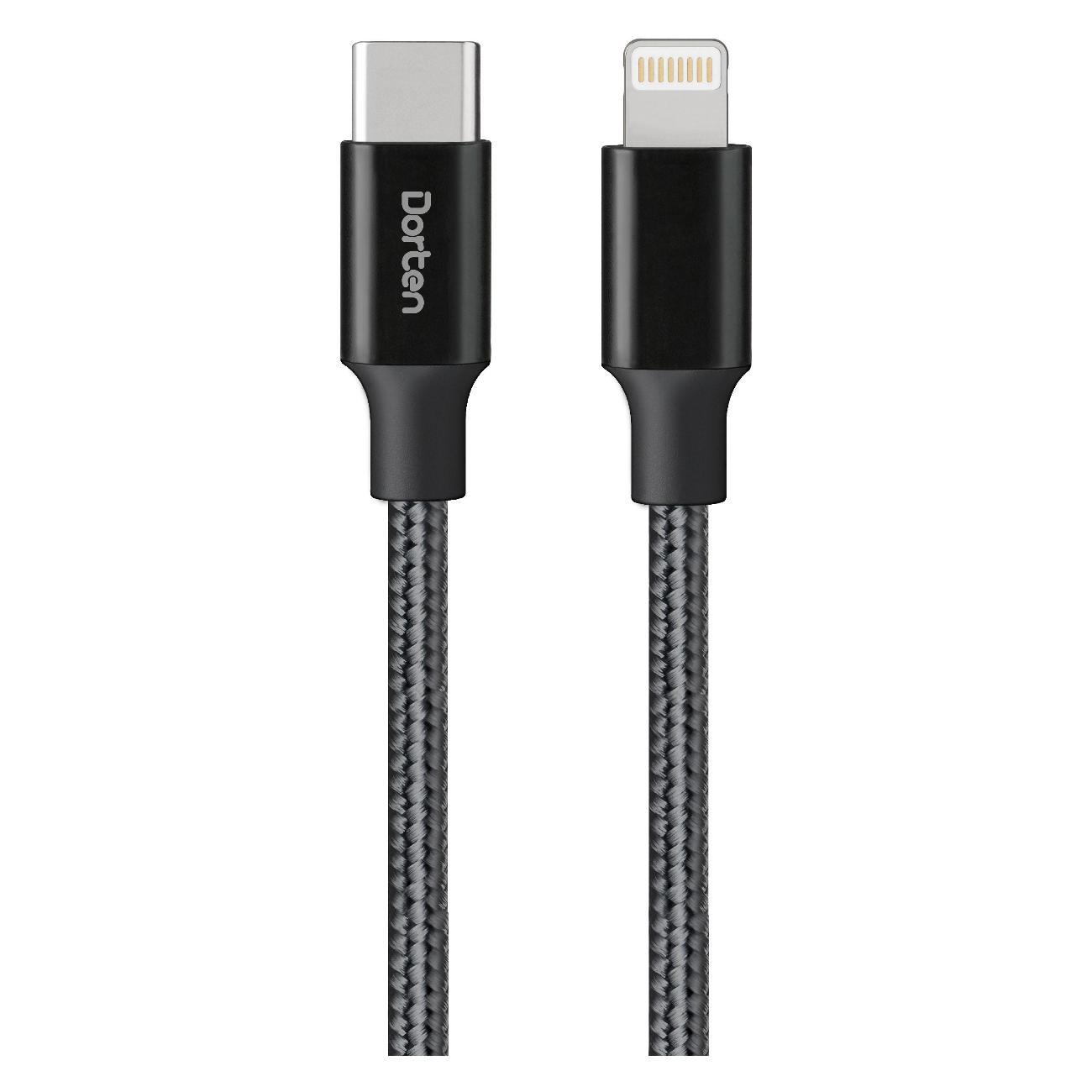 Изображение товара Кабель Dorten USB-C to Lightning 27W/3A PD металлический 1.2м черный Изображение товара Кабель Dorten USB-C to Lightning 27W/3A PD металлический 1.2м черный