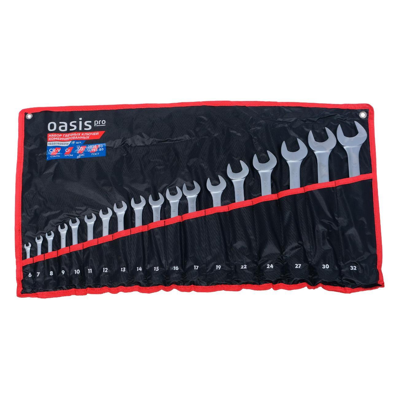 Изображение товара Набор ручного инструмента Oasis Pro комбинированных 18 шт. в сумке сатиновый хром