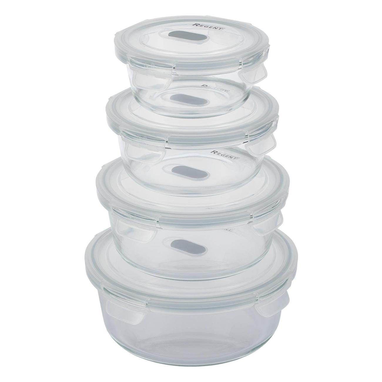 Изображение товара Набор контейнеров стеклянных 4шт (0,3;0,5;0,8;1,2л) REGENT inox Desco (64-214)