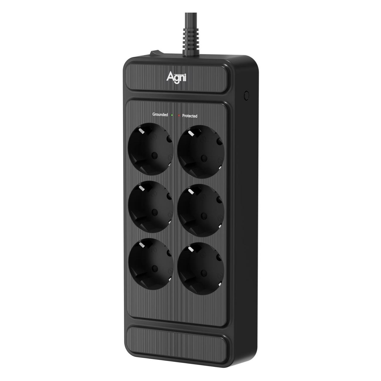 Изображение товара Сетевой фильтр AGNI плоский 6 розеток, 3 метра, черный