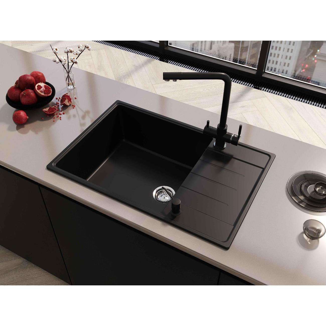 Изображение товара Мойка кухонная GRANDEX AQUA TOPLINE 76F Bl