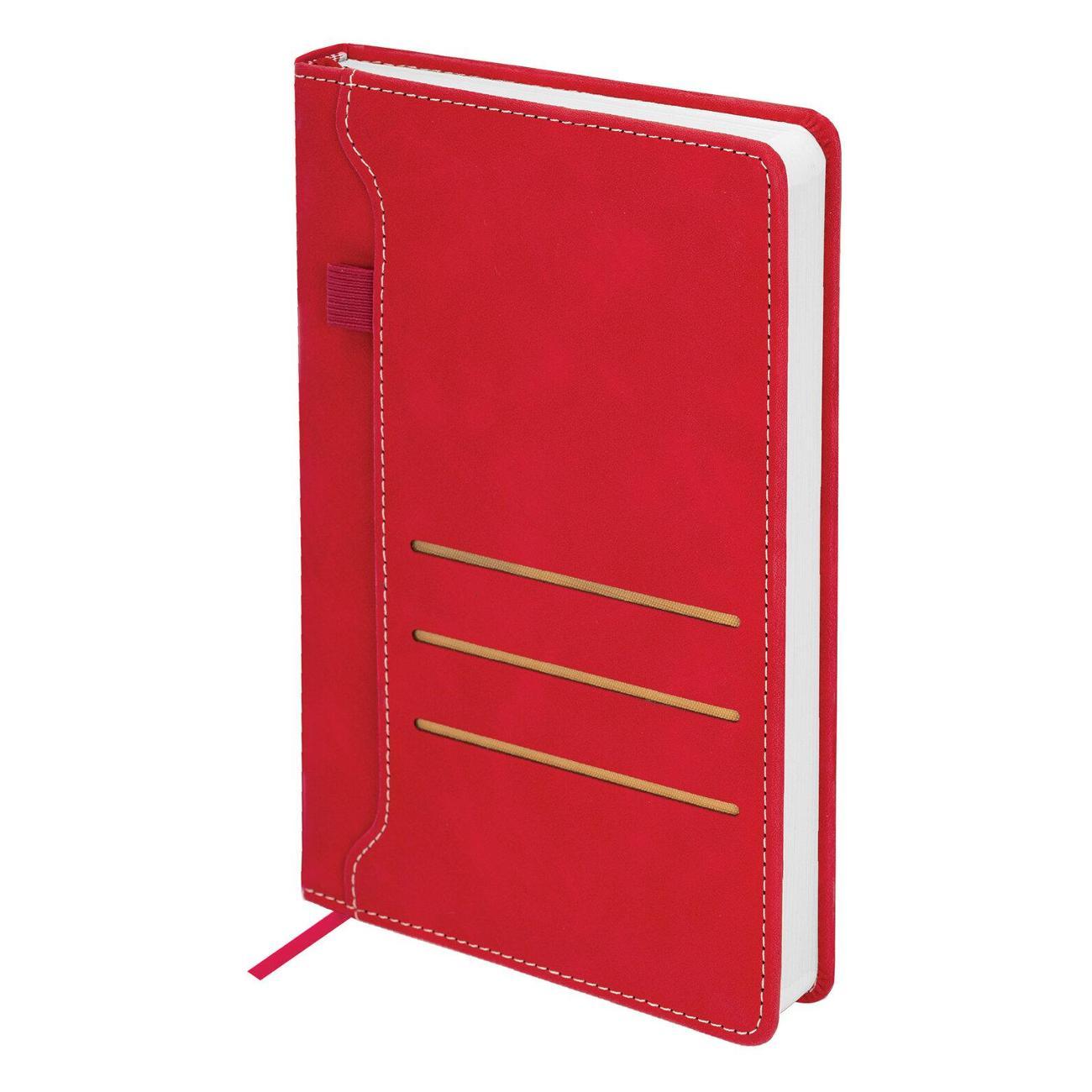 Изображение товара Тетрадь Brauberg А5 138х213мм Slot, под кожу, держатель, 160л, красный, 116606