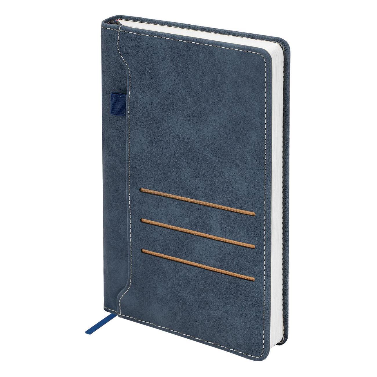 Изображение товара Тетрадь Brauberg А5 138х213мм Slot, под кожу, держатель, 160л, синий, 116607