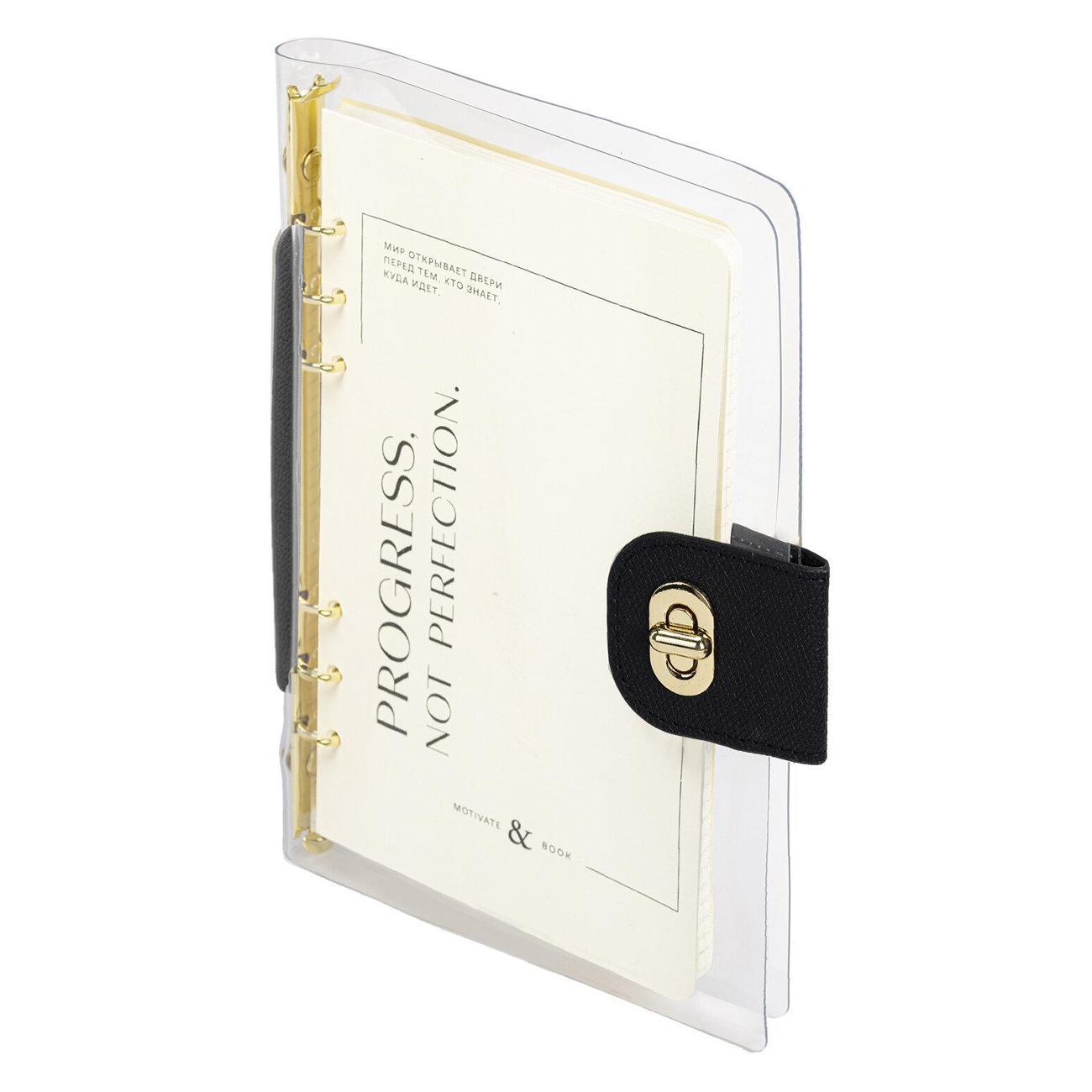 Изображение товара Блокнот для записей Brauberg А5 180x235мм Fabulous, гибкий, на кольцах, застёжка, 80л, черный, 116196