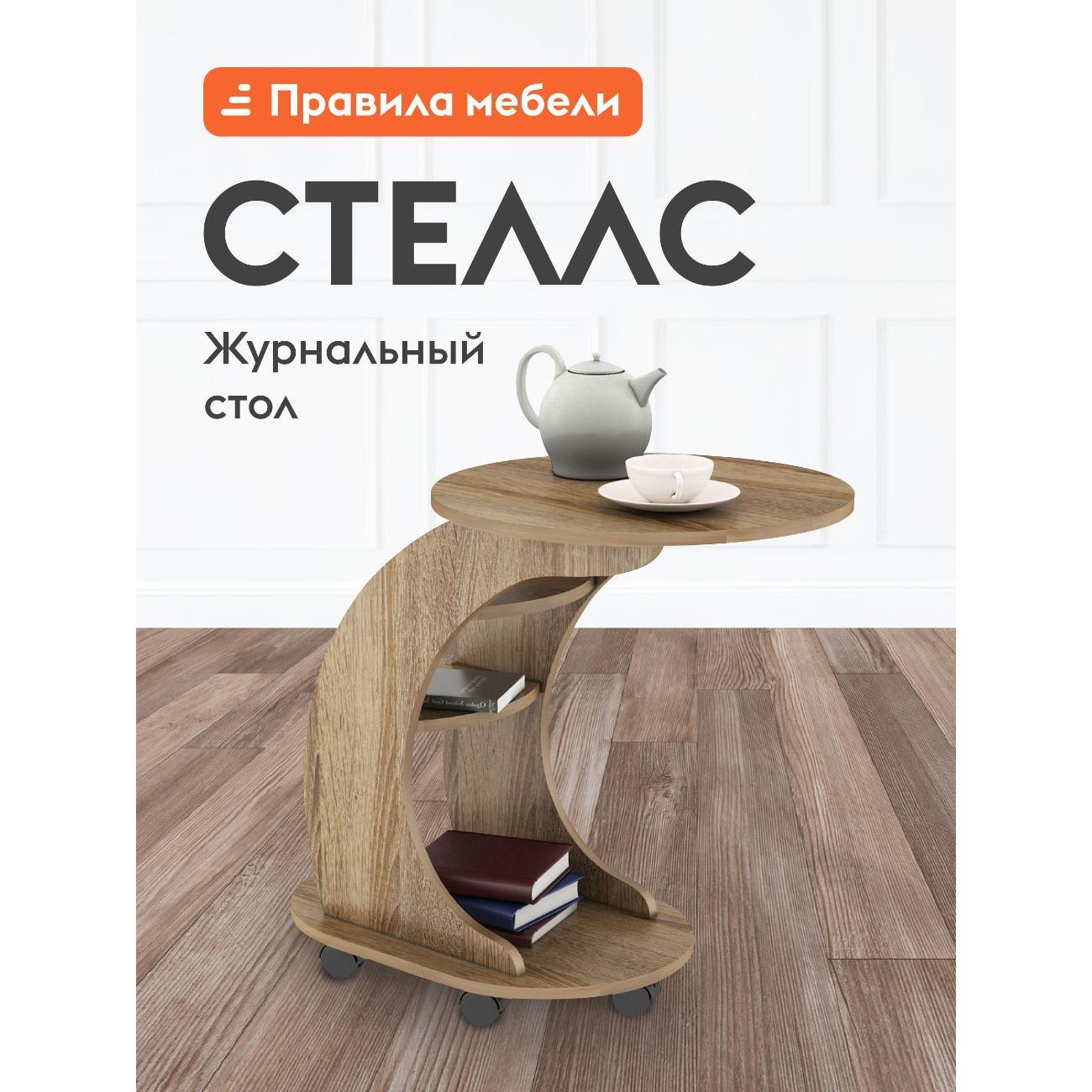 Изображение товара Стол журнальный Правила мебели Стеллс на колесиках, с полкой, 50х76х70 см, Дуб сонома трюфель