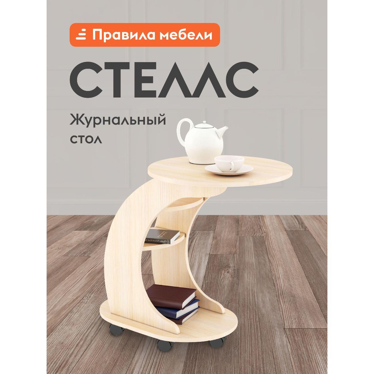 Изображение товара Стол журнальный Правила мебели Стеллс на колесиках, с полкой, 50х76х70 см, Дуб молочный