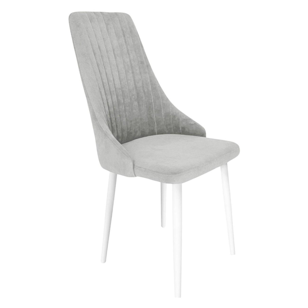 Изображение товара Стул Правила мебели для кухни Альрик, с мягким сиденьем, без подлокотников, 50х48х98 см, Светлосерый, микровелюр / Белый, металл