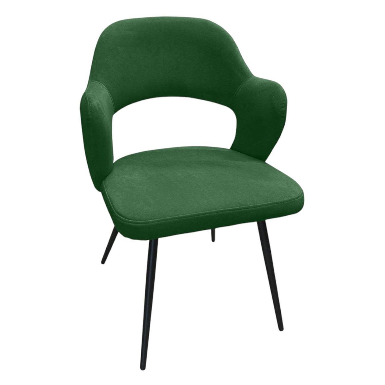 Изображение товара Стул Правила мебели для кухни Арон, с мягким сиденьем, с подлокотниками, 50х55х84 см, Темнозеленый, микровелюр / Черный, металл