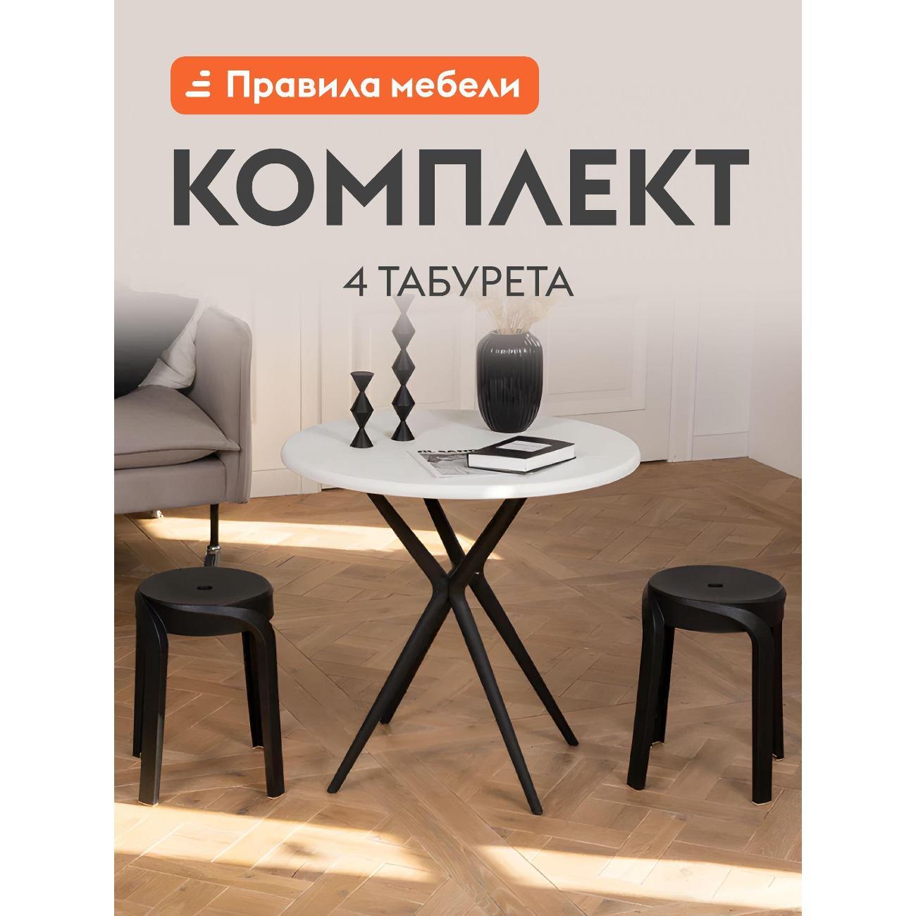 Изображение товара Стул Правила мебели Эклер, круглый 4 шт, 29х29х45 см, Черный, пластик