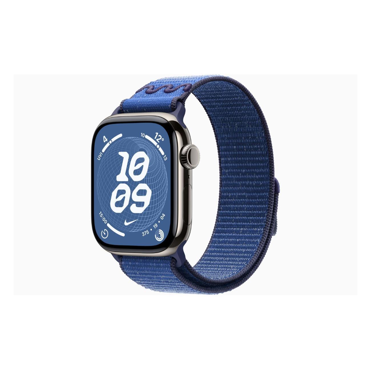 Apple Watch Series 11 Titanium Natural 42mm GPS Textile Nike Sport Loop Blue Ribbon