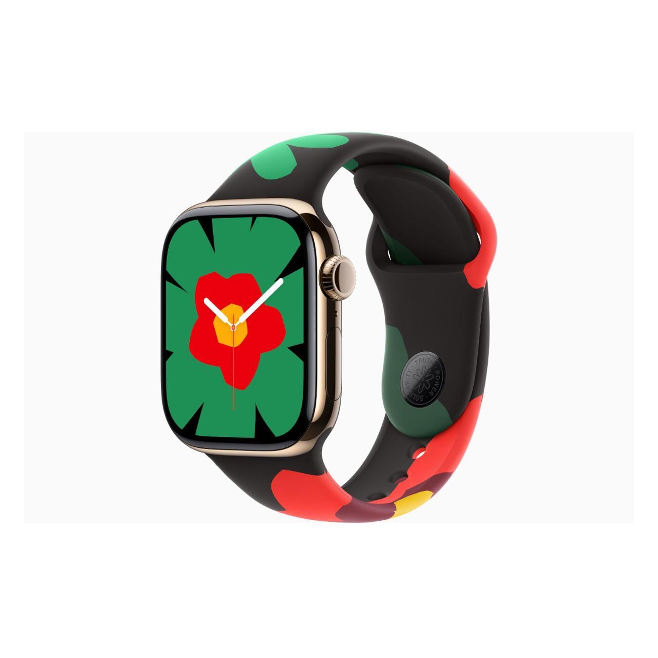 Apple Watch Series 11 Titanium Gold 42mm GPS Rubber Sport Band Black Unity Bloom