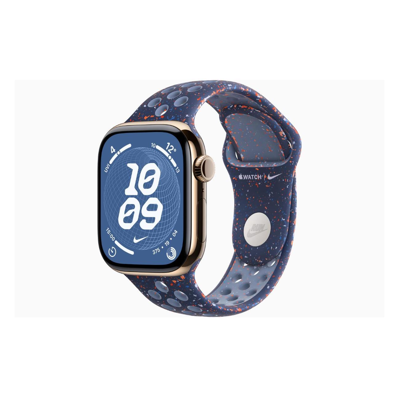 Apple Watch Series 11 Titanium Gold 42mm GPS Rubber Nike Sport Band Blue Ribbon