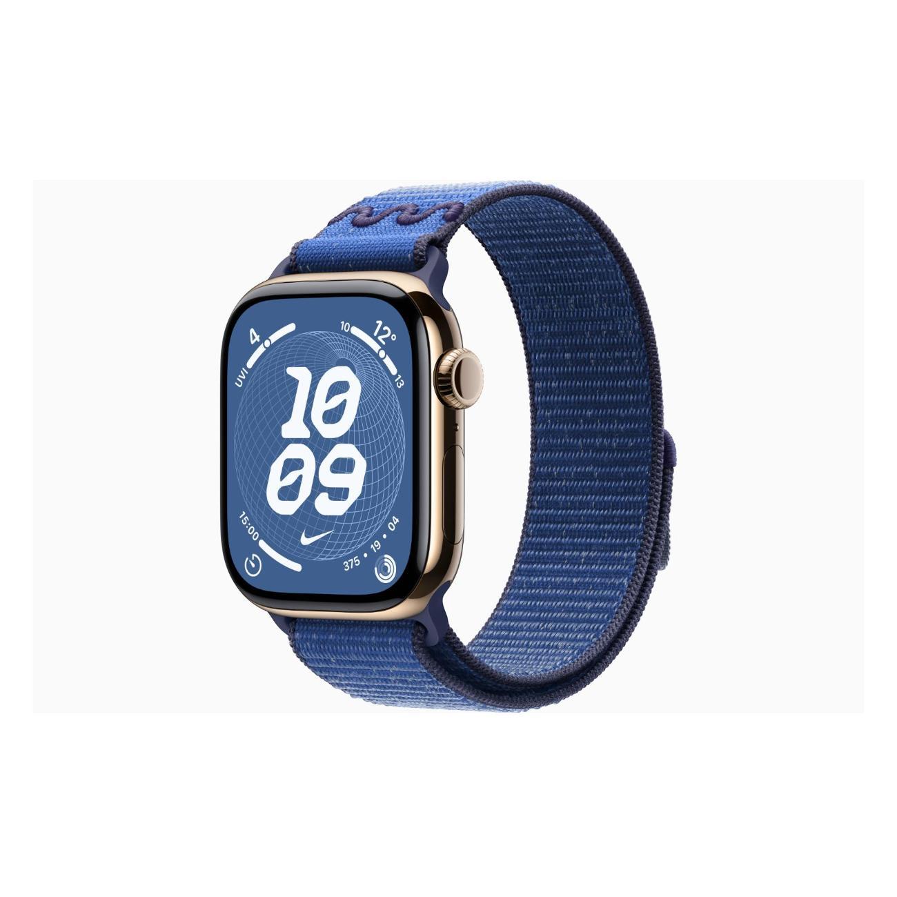 Apple Watch Series 11 Titanium Gold 42mm GPS Textile Nike Sport Loop Blue Ribbon