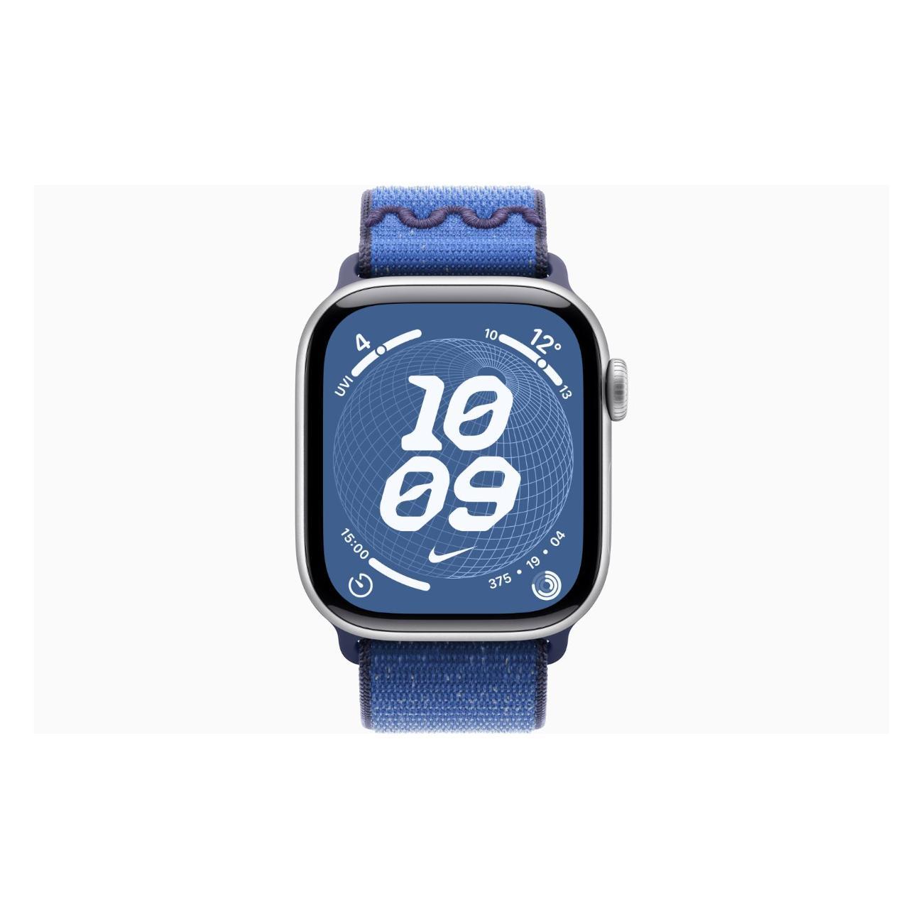 Apple Watch Series 11 Aluminium Silver 46mm GPS Textile Nike Sport Loop Blue Ribbon