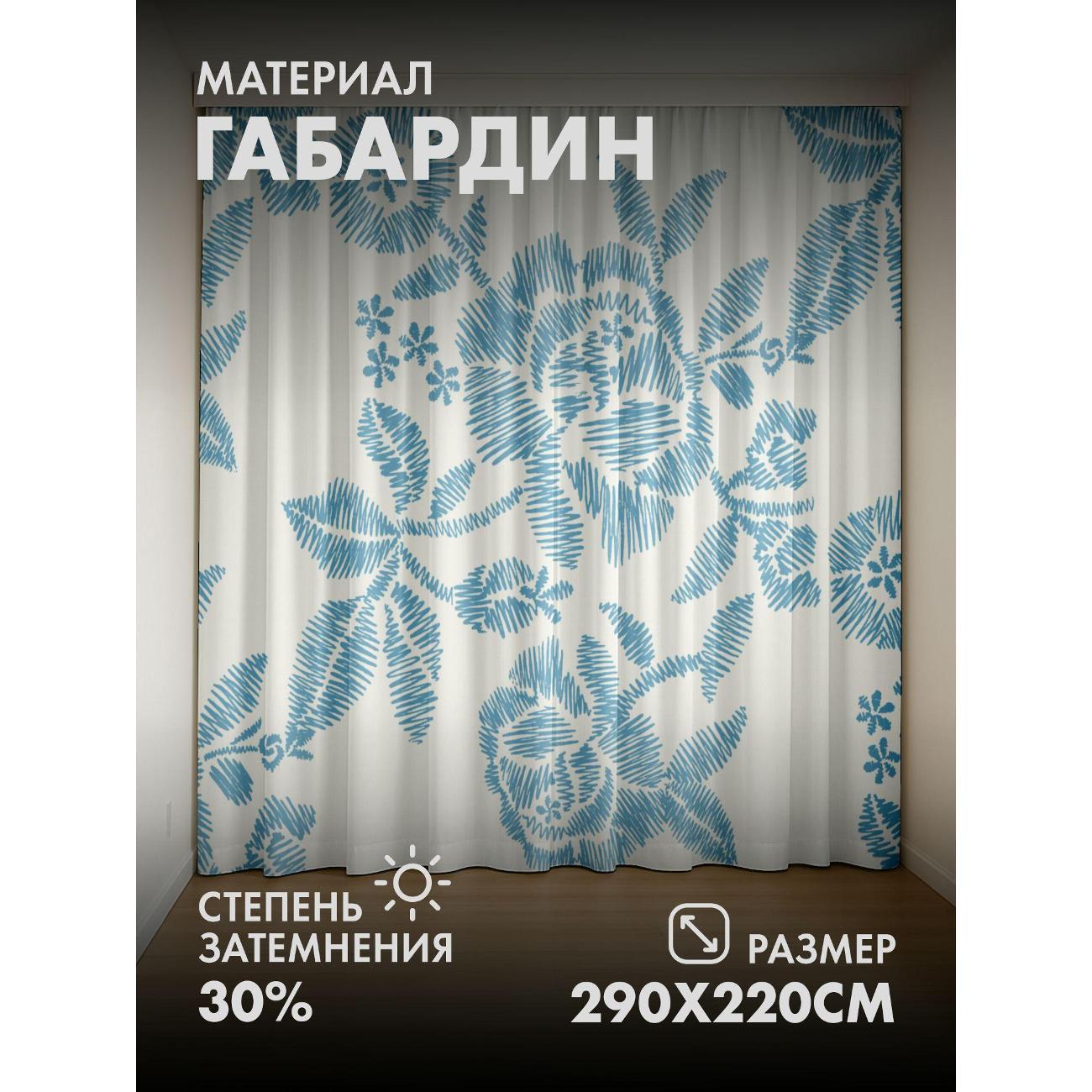 Изображение товара Фотошторы 365home Голубой цветочный узор с листьями (FP404506552)