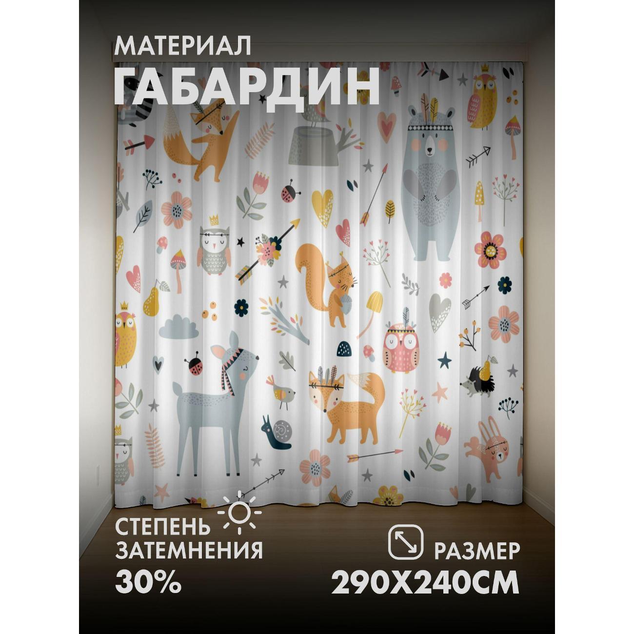 Изображение товара Фотошторы 365home Милые лесные звери, цветы, грибы (FP12128118)