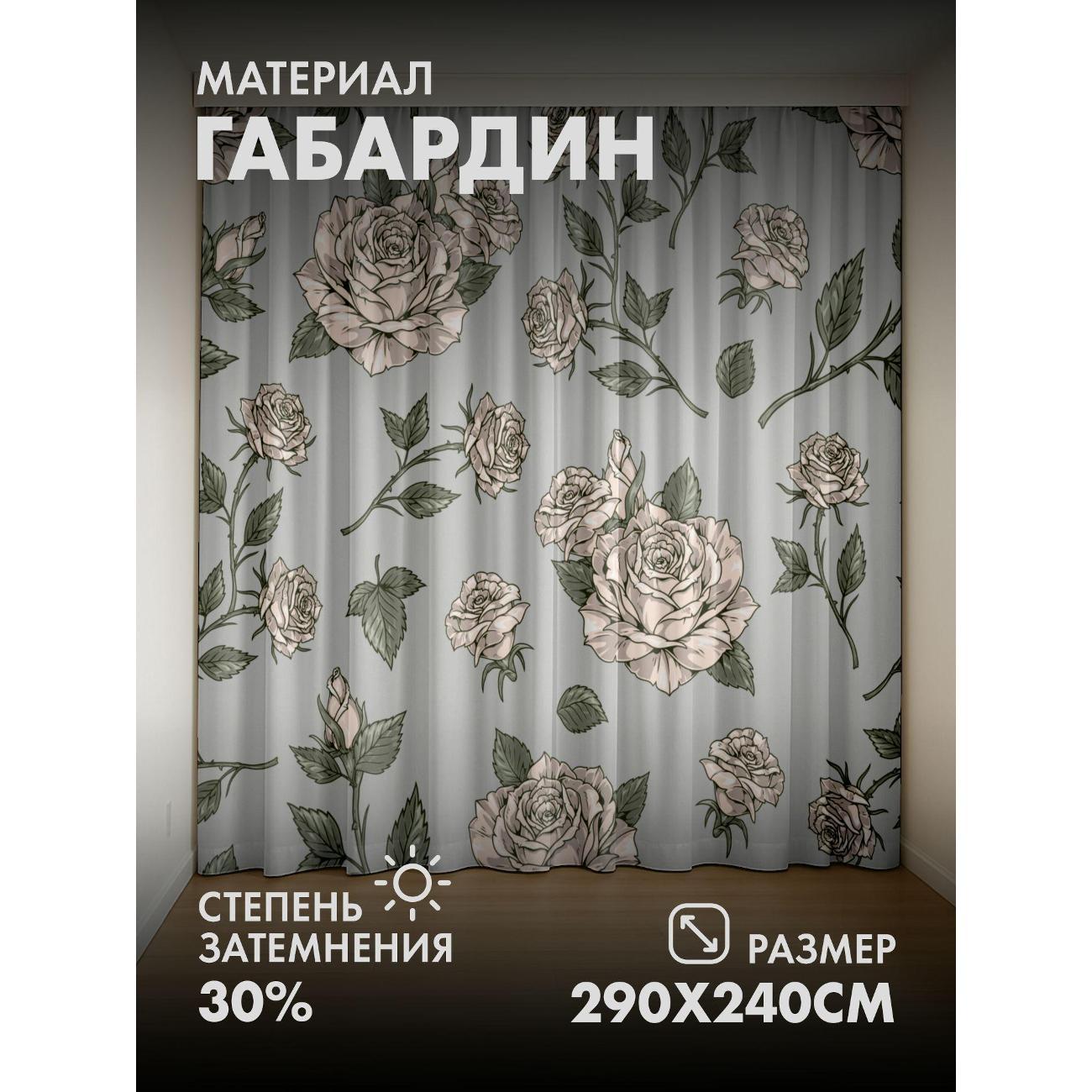 Изображение товара Фотошторы 365home Узор из роз и листьев на сером (FP358046230)