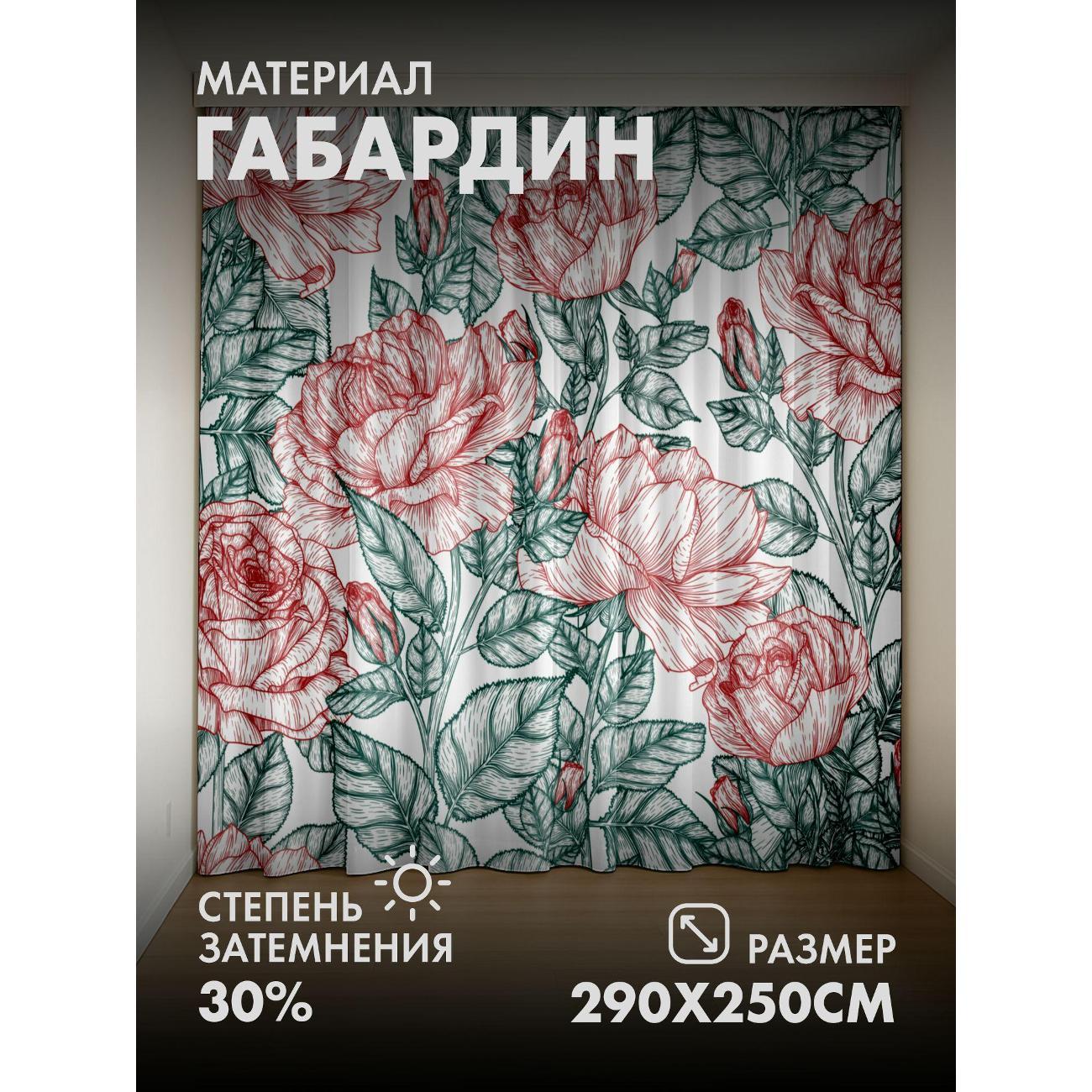 Изображение товара Фотошторы 365home Розы и листья в графическом узоре FP29981165